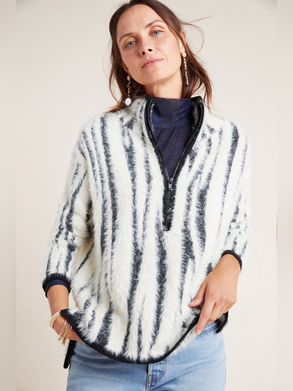 Anthropology Cindy Eyelash Half-Zip Pullover
